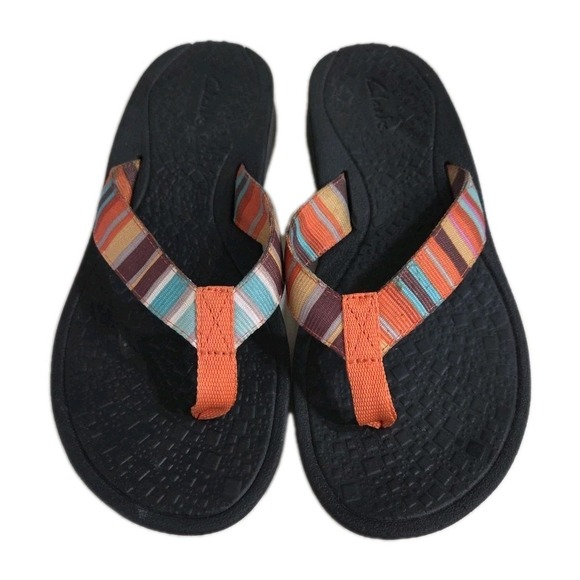 CLARKS Tate Muse Multi Striped Thong Flip Flop Sandals 65373, Size 9M - Picture 1 of 6